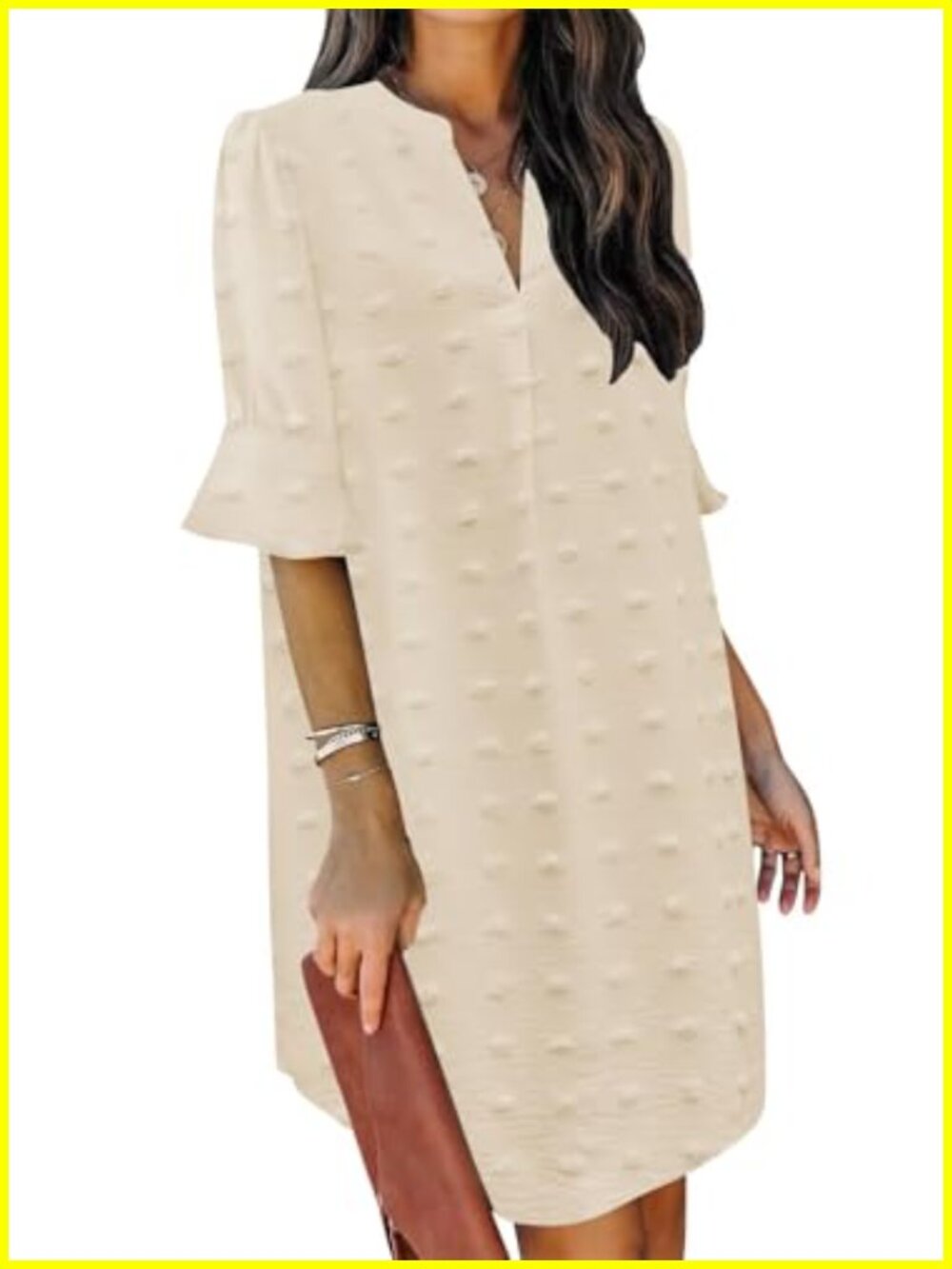Women's Casual Shift Mini Dress V-Neck Ruffle Sleeve Polyester
